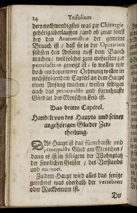 Das dritte Capitel. Von des Haupts und seiner angehörigen Glieder Zertheilung