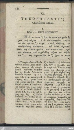XI. Theophrasti Characteres Ethici
