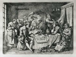 Die Kaffeesteuer : Schadow, Johann Gottfried: Die Kaffeesteuer. Radierung; 148 x 195 mm. 1784. Dresden: Kupferstich-Kabinett 1899-114