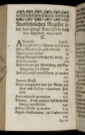 Ausführliches Register über das ganze Tractätlein nach dem Alphabeth eingerichtet
