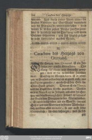 III. Carectere des Hertzogs von Ormond.