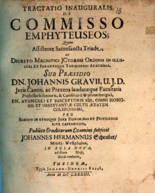 Tractatio Inauguralis De Commisso Emphyteuseos