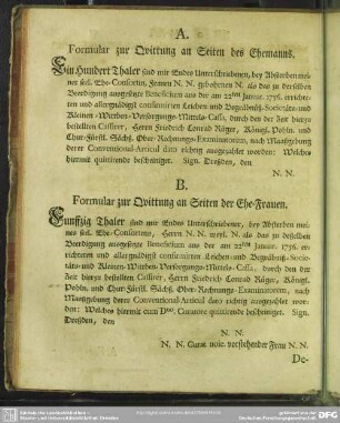 B. Formular zur Quittung an Seiten der Ehe-Frauen