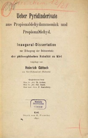 Ueber Pyridinderivate aus Propinaldehydammoniak und Propionaldehyd