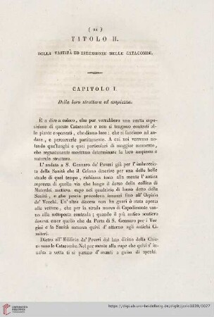 Titolo II: Della vastità ed estensione delle Catacombe