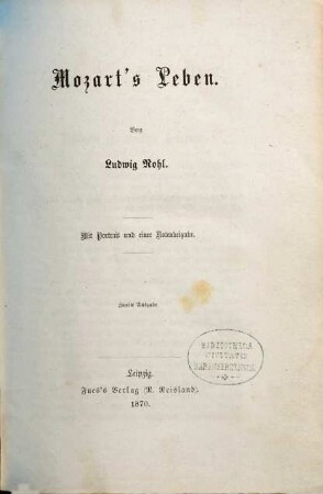 Mozart's Leben : Mit Portrait und einer Notenbeigabe