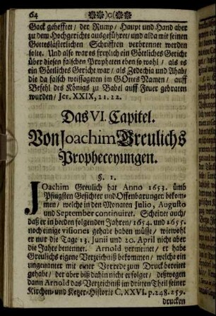 Das VI. Capitel. Von Joachim Breulichs Propheceyungen.