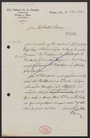 Brief an B. Schott's Söhne : 04.05.1924