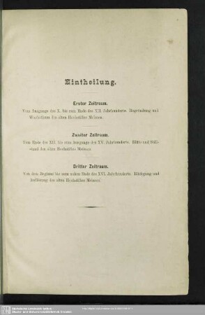 Eintheilung