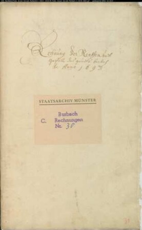 Rechnung der Renten und Gefälle des Grundes Burbach für das Jahr 1693