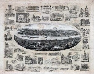 Panorama v. Trier und dessen Umgebungen : [Gesamtansicht der Stadt Trier von Westen in Form einer Elipse und zusätzlichen Ansichten einzelner Bauwerke]