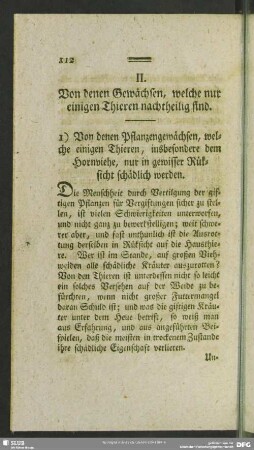 II. Von denen Gewächsen, welche nur einigen Thieren nachtheilig sind