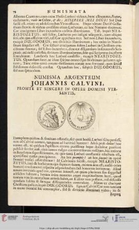 Numisma Argenteum Johannis Calvini [...]