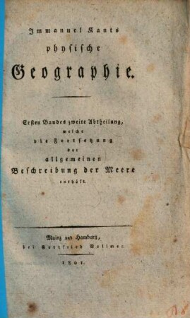 Immanuel Kants physische Geographie, 1,1/2. (1801)