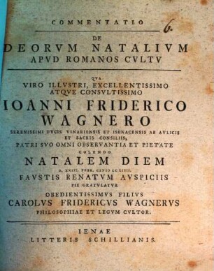 Commentatio de deorum natalium apud Romanos cultu
