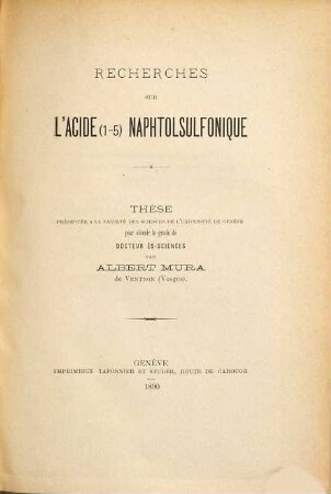 Recherches sur l'acide (1-5) naphtolsulfonique
