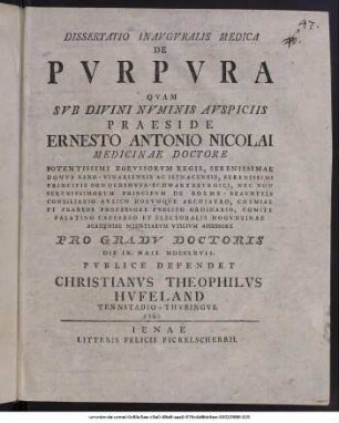 Dissertatio Inauguralis Medica De Purpura