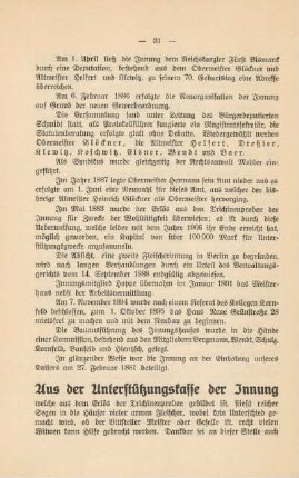 Aus der Unterstützungskasse der Innung