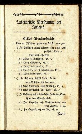 Tabellarische Vorstellung des Inhalts.