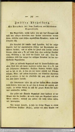 Zwölfte Abtheilung. Die Vorarbeit bei dem Lackiren verschiedener Gegenstände