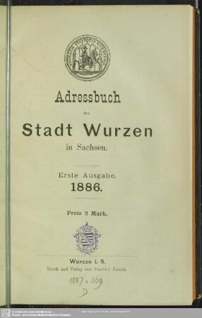 1.1886: Adressbuch der Stadt Wurzen in Sachsen