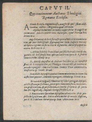Caput II. Quo continentur Auctores Theologici Romanae Ecclesiae.