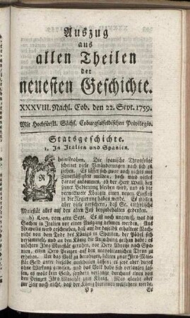 XXXVIII. Nachl. Coburg, den 22. Sept. 1759.