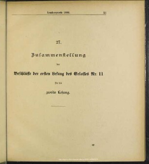 27. Zusammenstellung der Beschlüsse der ersten Lesung des Erlasses Nr. 11 für die zweite Lesung