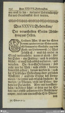 Das XXXVII. Bedencken, Der verurtheilten Seelen Abstürtzung zur Hellen
