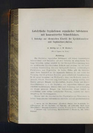 Katalytische Oxydationen organischer Substanzen mit konzentrierter Schwefelsäure. I. Beiträge zu chemischen Kinetik der Kjeldahlanalyse und Naphtalinoxydation