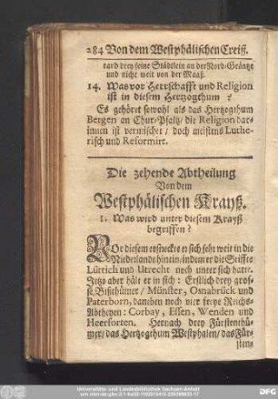 Die zehende Abtheilung Von dem Westsphälischen Krayß.