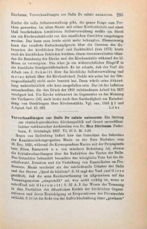 295-296 [Rezension] Bierbaum, Max, Vorverhandlungen zur Bulle De salute animarum