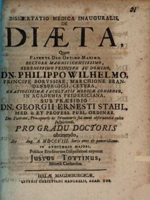 Dissertatio medica inauguralis de diaeta