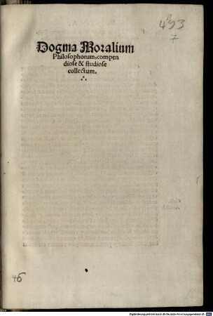 Dogma Moralium Philosophorum, compendiose & studiose collectum