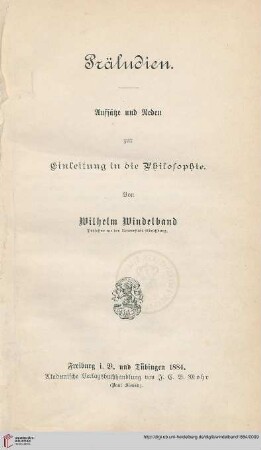Präludien : Aufsätze und Reden zur Einleitung in die Philosophie