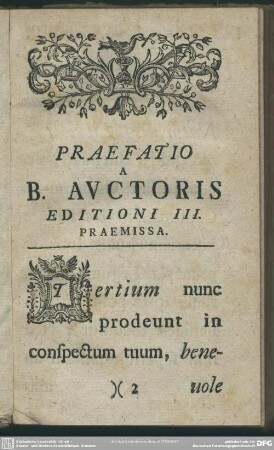 Praefatio A B. Auctoris Editioni III. Praemissa