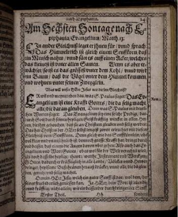 Am Sechsten Sontage nach Epiphania/ Evangelium/ Matth. 13.