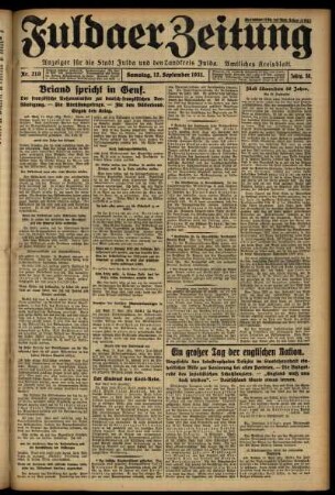 Ausgabe vom Samstag, den 12. September 1931.