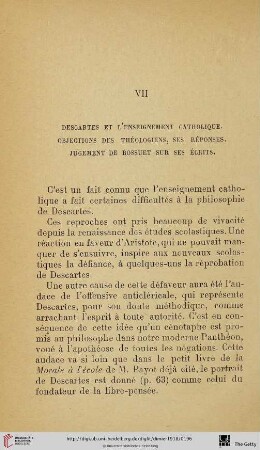VII Descartes et l'enseignement catholique. Objections des théologiens, ses réponses. Jugement de Bossuet sur ses écrits