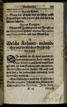 11. Welche Kräuter männliches und weibliches Geschlechtes seynd.