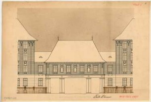Torbau, Berlin-Steglitz Monatskonkurrenz Oktober 1908: Aufriss Straßenansicht; Maßstabsleiste