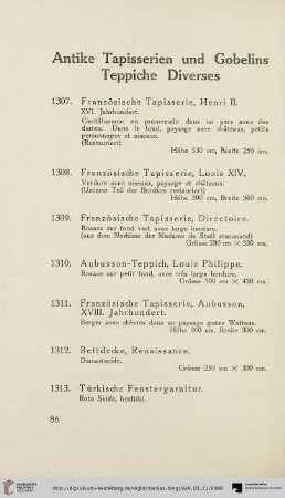 Antike Tapisserien und Gobelins Teppiche Diverses (Nr. 1307-1329)