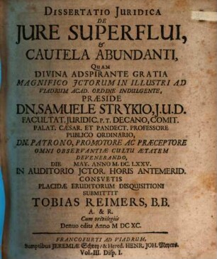 Diss. ... de iure superflui et cautela abundanti
