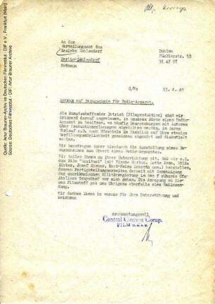 Brief von CCC an Verteilungsamt Berlin-Zehlendorf, 13.04.1948