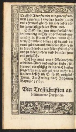 Vier Trostschrifften an bekümmerte Personen.