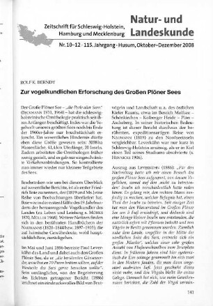 Zur vogelkundlichen Erforschung des Großen Plöner Sees