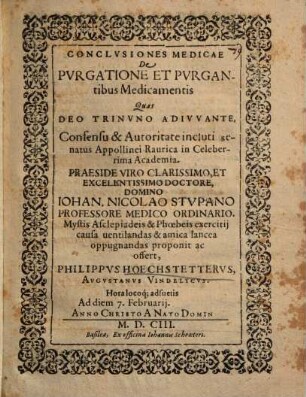 Conclvsiones Medicae De Pvrgatione Et Pvrgantibus Medicamentis