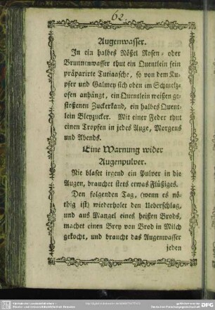 Eine Warnung wider Augenpulver