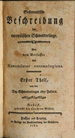 Systematische Beschreibung der europäischen Schmetterlinge, 1. Von den Tag-Schmetterlingen oder Faltern