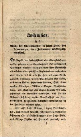 Instruction für verpflichtete Landesschieder, Grenzsteinsetzer, Marker, Feldgeschworne ...